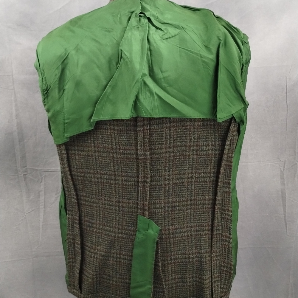Vintage 1960s Harris Tweed Mens Sport Coat Green Plaid Tweed Jacket Size 42R - Picture 5 of 7